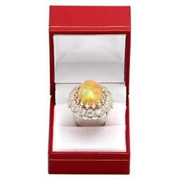 14k White Gold 11.46ct Opal 2.91ct Diamond Ring