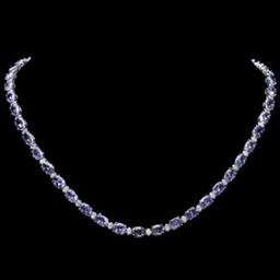 14K White Gold 36.32ct Tanzanite and 1.10ct Diamond Necklace