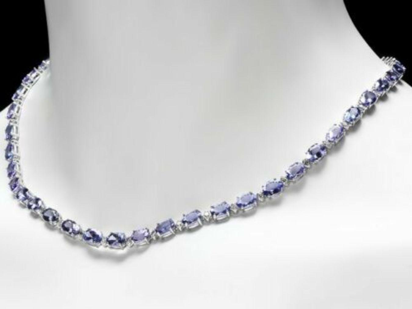 14K White Gold 36.32ct Tanzanite and 1.10ct Diamond Necklace