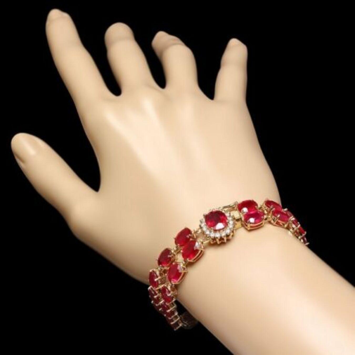 14K Yellow Gold 57.88ct Ruby and 0.53ct Diamond Bracelet