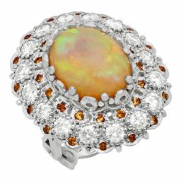 14k White Gold 7.09ct White Opal 0.48ct Orange Sapphire 2.21ct Diamond Ring