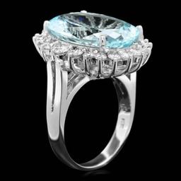 14K White Gold 9.12ct Aquamarine and 1.17ct Diamond Ring