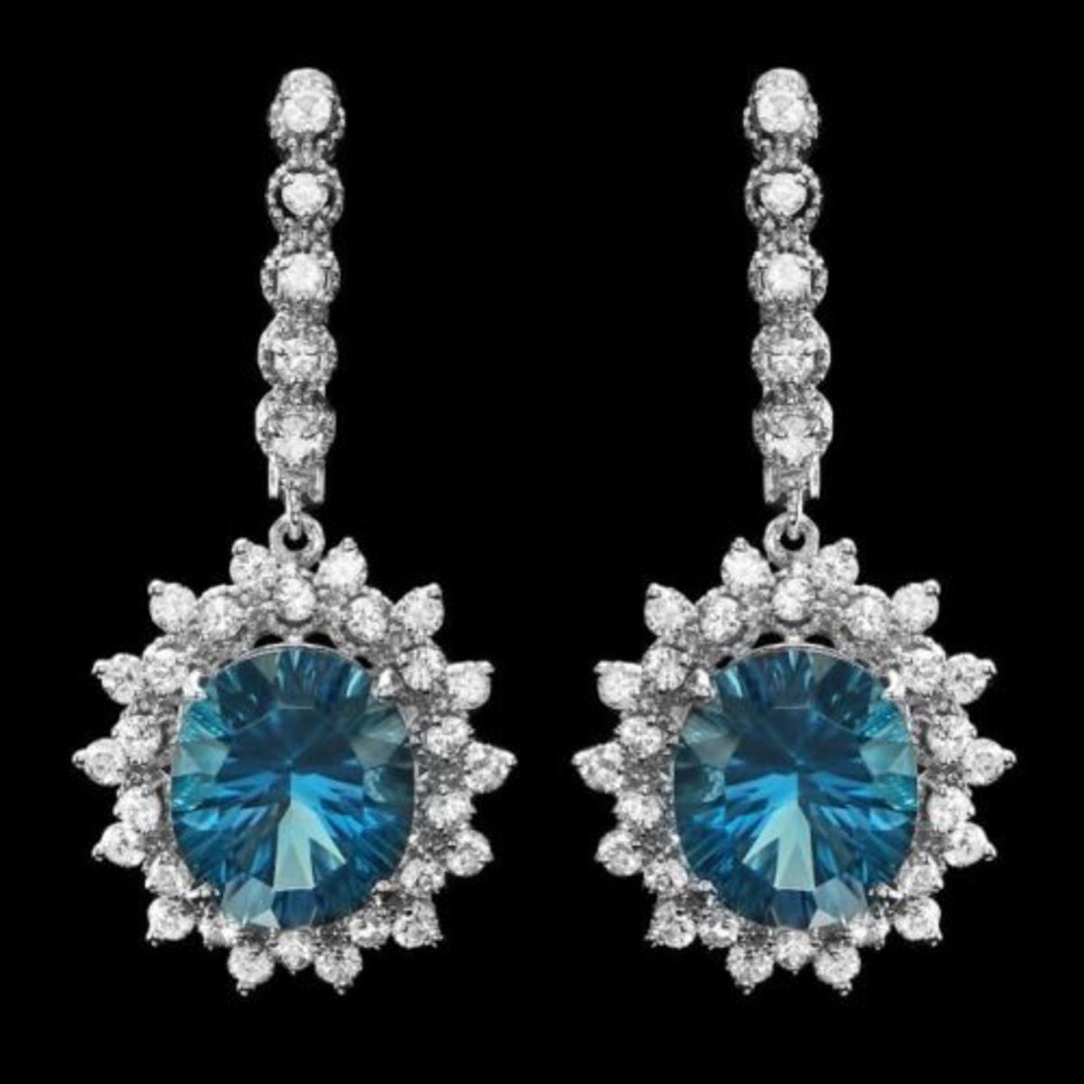 14k Gold 11.65ct Topaz 1.94ct Diamond Earrings