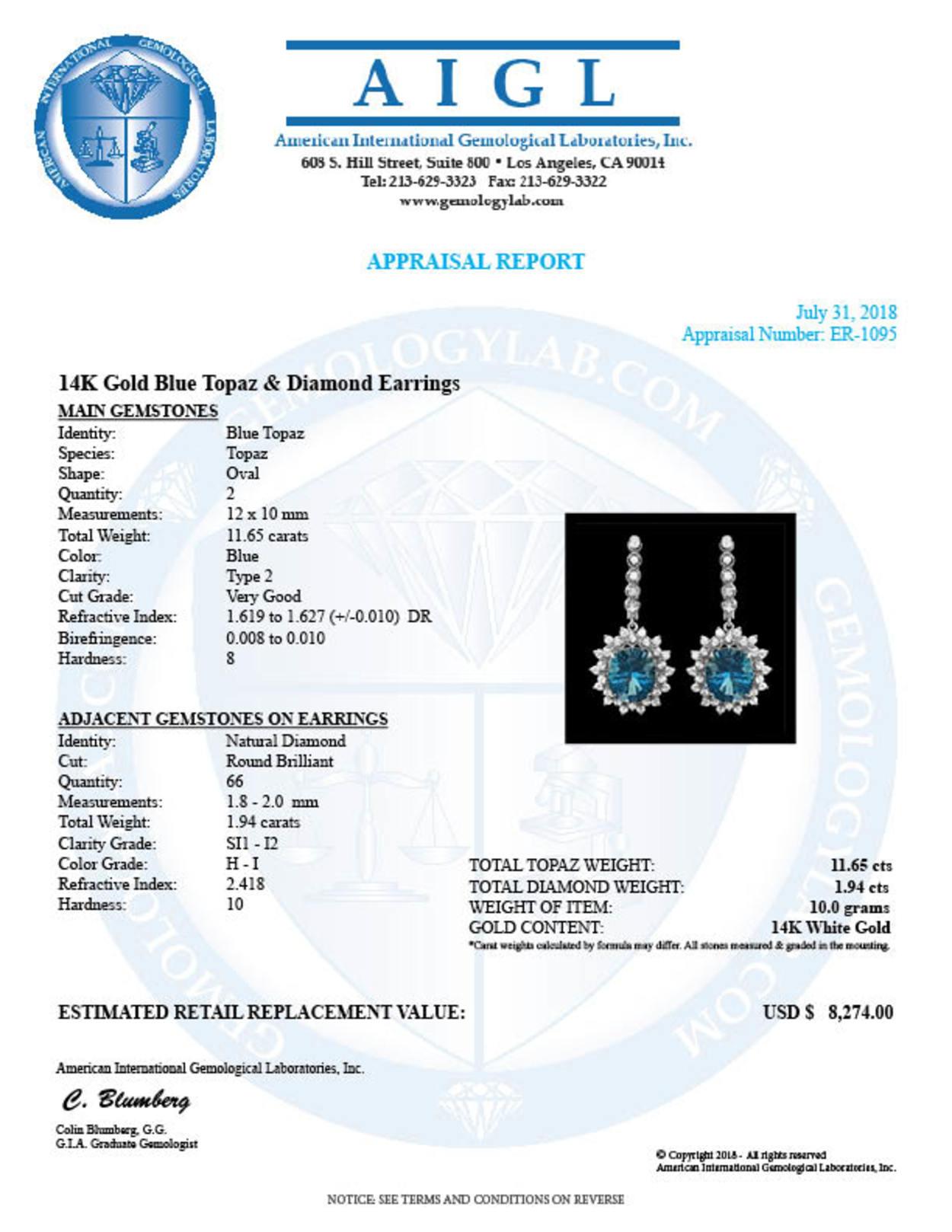 14k Gold 11.65ct Topaz 1.94ct Diamond Earrings