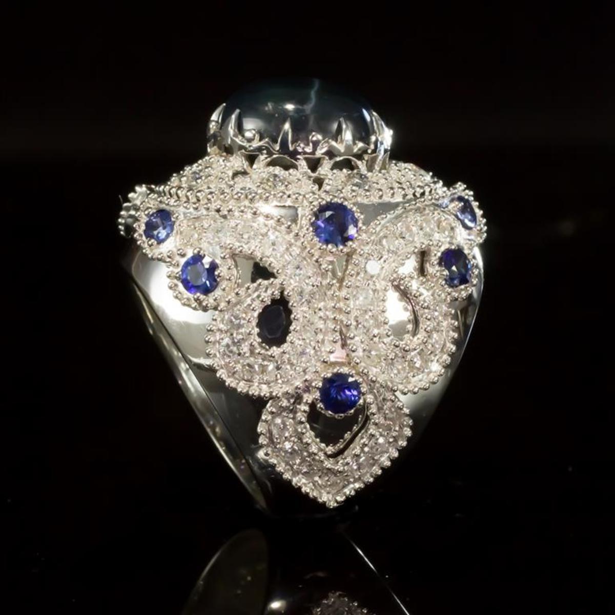 14K White Gold 11.84ct Sapphire and 1.51ct Diamond Ring