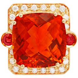 14k Yellow Gold 26.11ct Citrine 1.15ct Orange Sapphire 0.96ct Diamond Ring