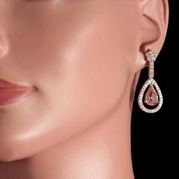 14K Yellow Gold 4.92ct Morganite and 2.66ct Diamond Earrings