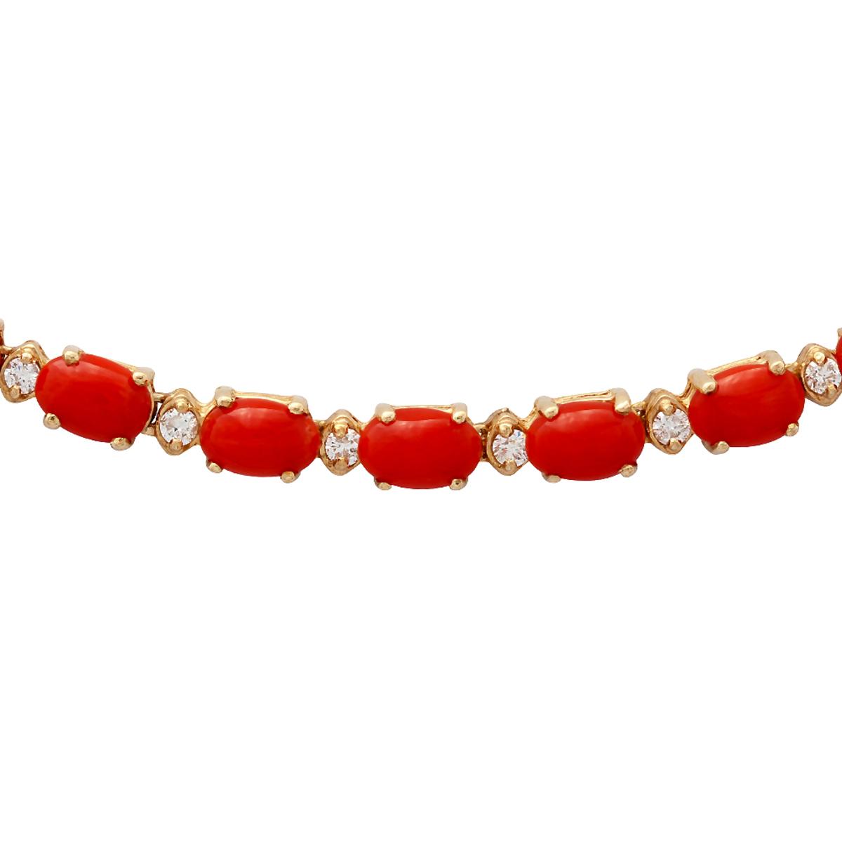 14k Yellow Gold 17.62ct Coral 1.18ct Diamond Necklace