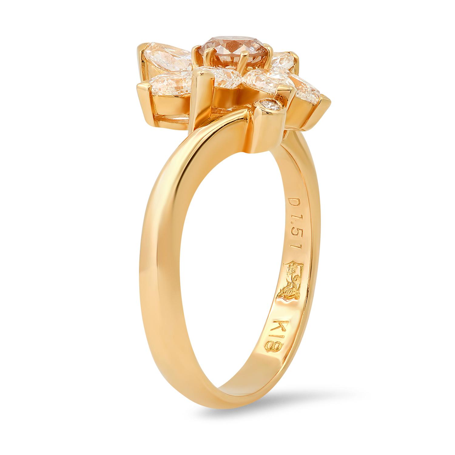 18K Yellow Gold Setting with 0.33ct Fancy Brown Center Diamond and 1.51tcw Diamond Ladies Ring