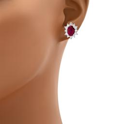 18K White Gold Setting with 1.34ct Ruby and 0.38ct Diamond Earrings