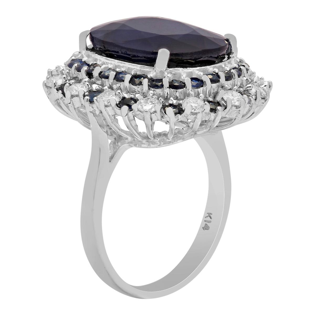 14k White Gold 15.44ct & 1.00ct Sapphire 1.00ct Diamond Ring