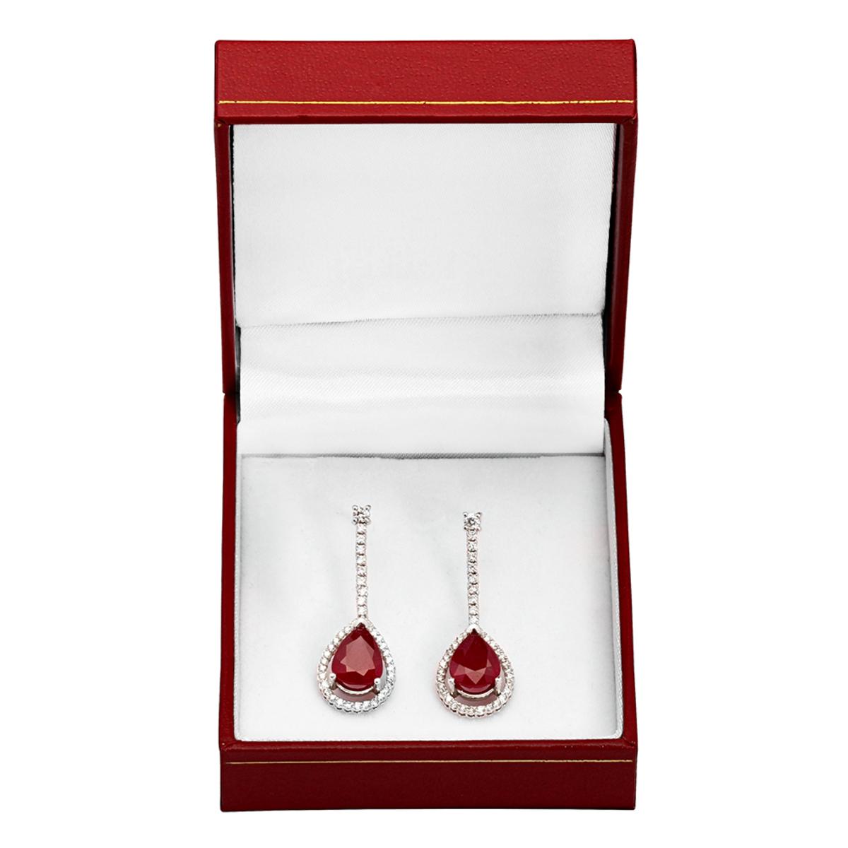 14k White Gold 6.41ct Ruby 0.89ct Diamond Earrings