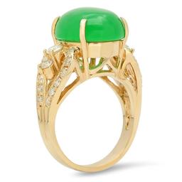 14K Yellow Gold 9.53ct Jadeite and 1.28ct Diamond Ring