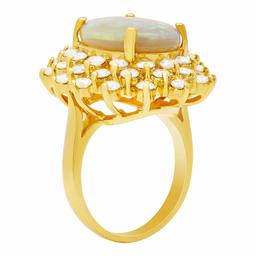 14k Yellow Gold 5.20ct White Opal 2.49ct Diamond Ring