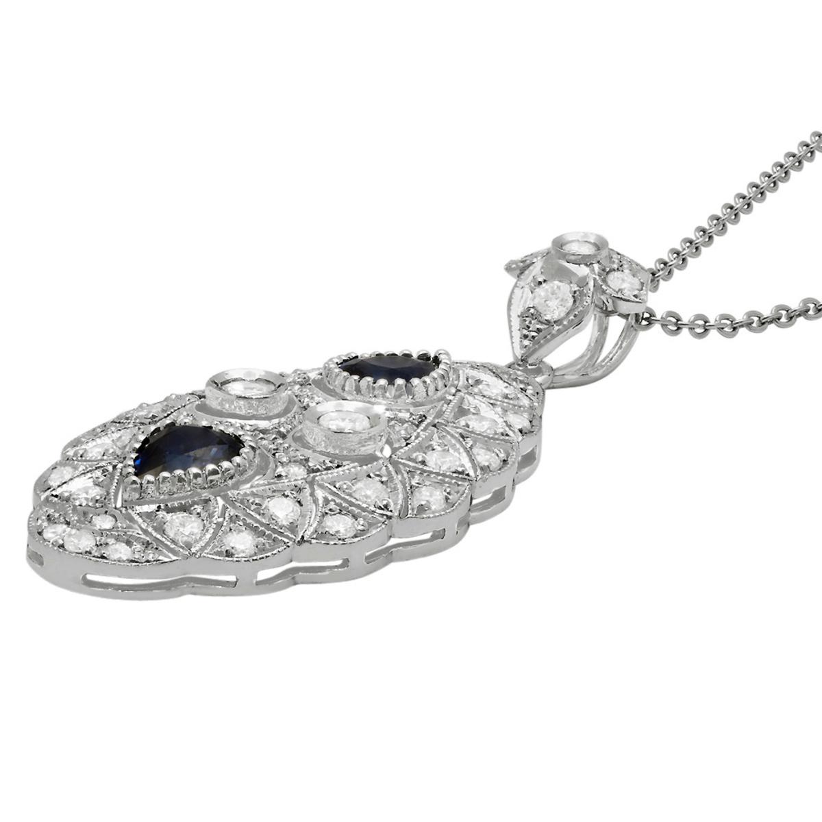 14k White Gold 2.56ct Sapphire 1.98ct Diamond Necklace