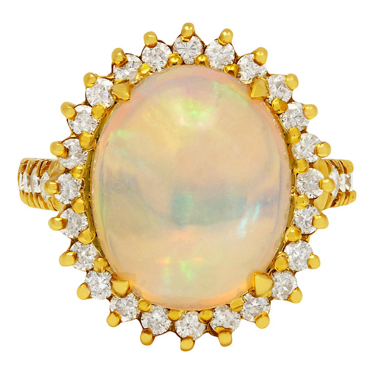 14k Yellow Gold 6.99ct Opal 1.10ct Diamond Ring