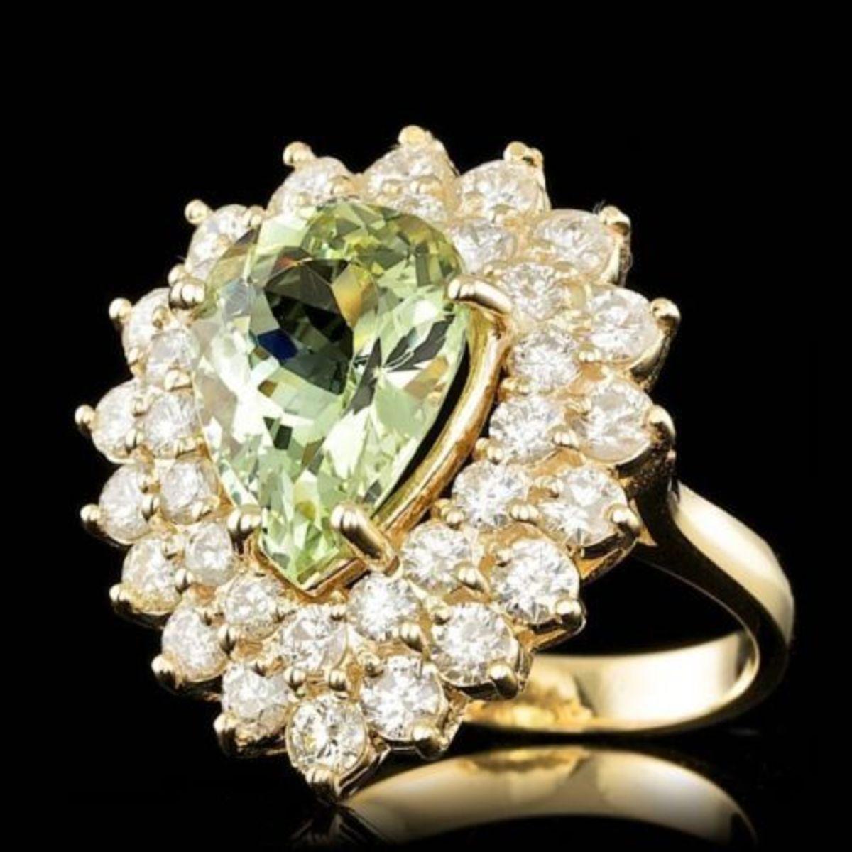 14K Yellow Gold 3.78ct Beryl and 2.23ct Diamond Ring