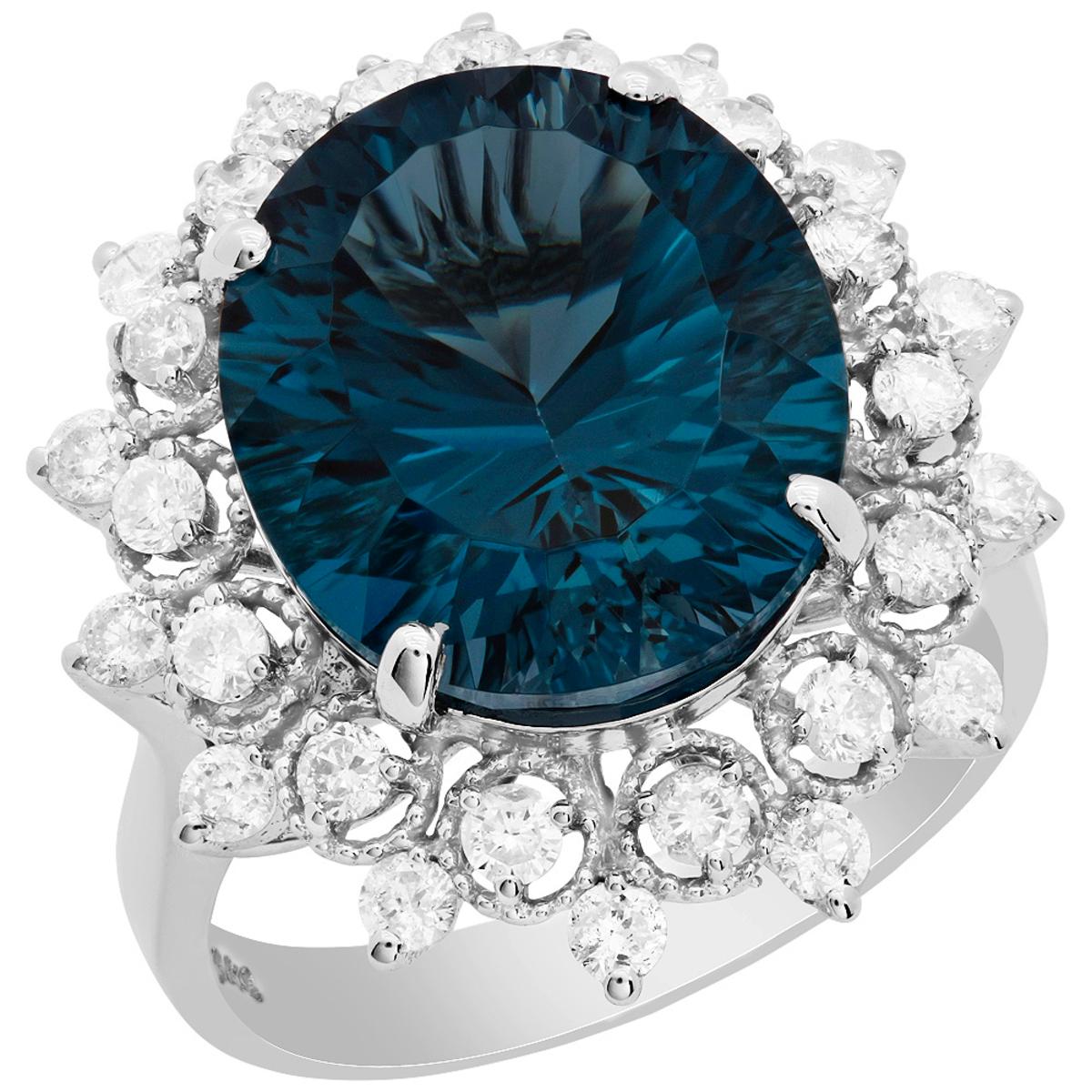 14k White Gold 9.88ct Blue Topaz 0.93ct Diamond Ring