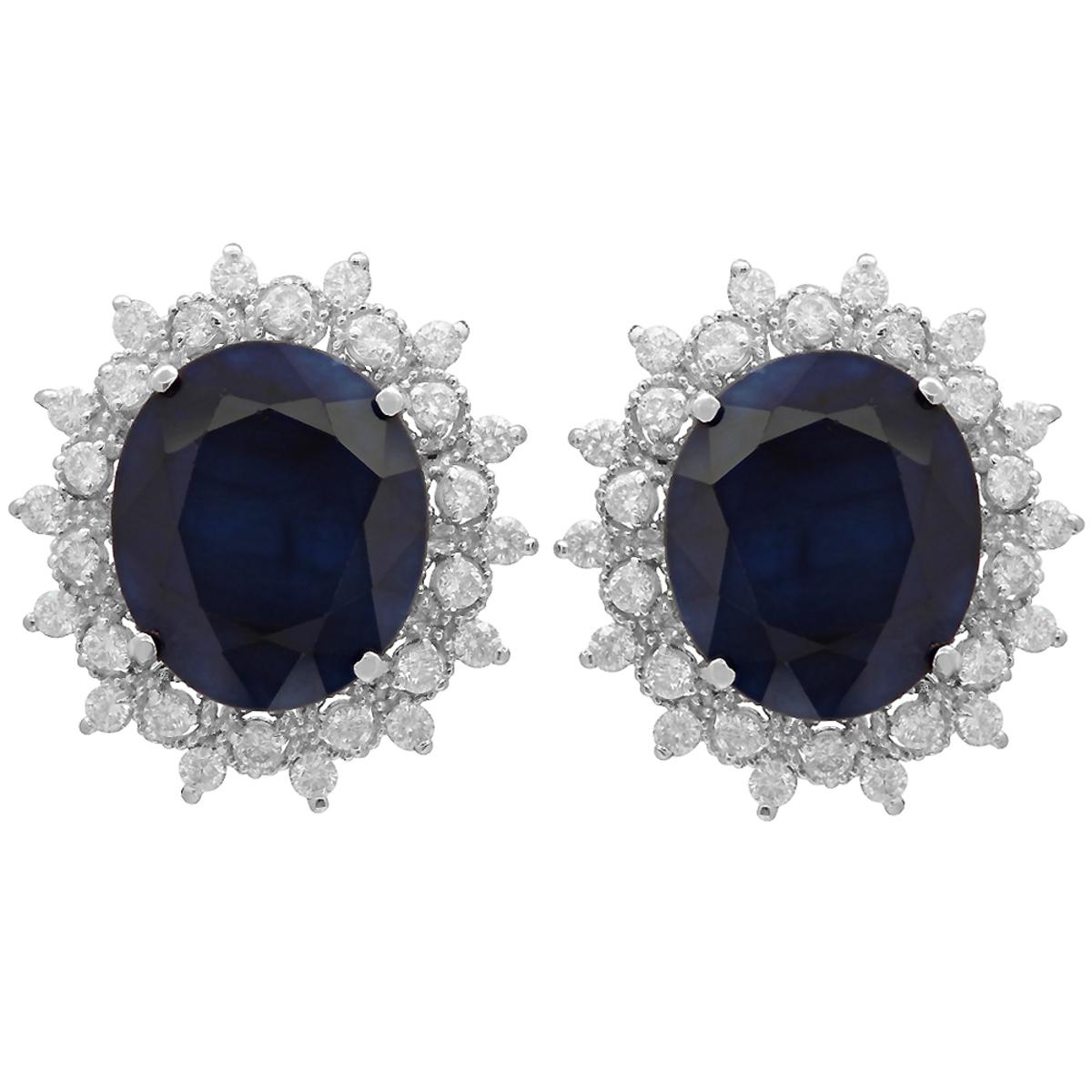 14k White Gold 18.41ct Sapphire 1.36ct Diamond Earrings