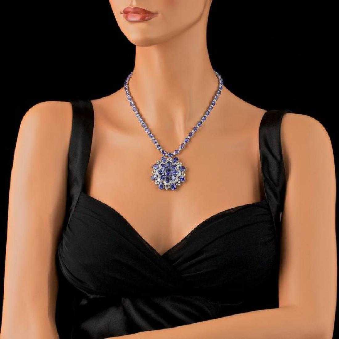 14K White Gold 52.90ct Tanzanite and 5.14ct Diamond Necklace