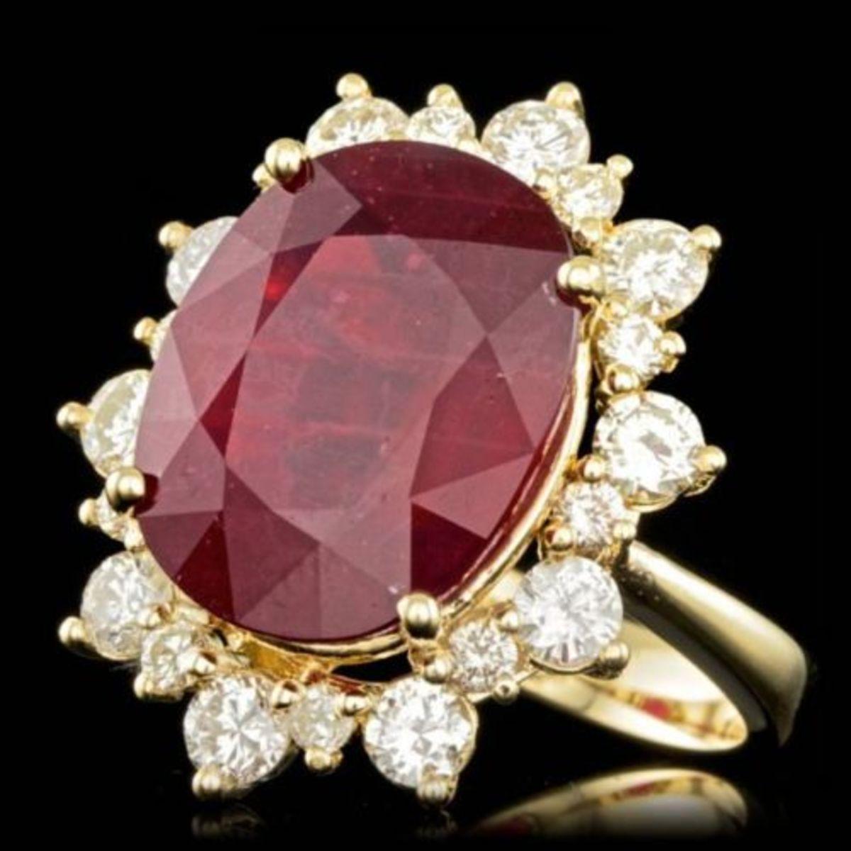 14K Yellow Gold 12.99ct Ruby and 1.83ct Diamond Ring