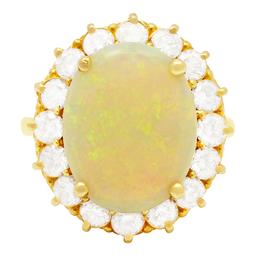 14k Yellow Gold 4.73ct White Opal 1.92ct Diamond Ring