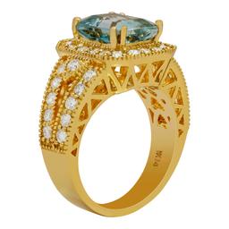 14k Yellow Gold 3.42ct Aquamarine 1.28ct Diamond Ring