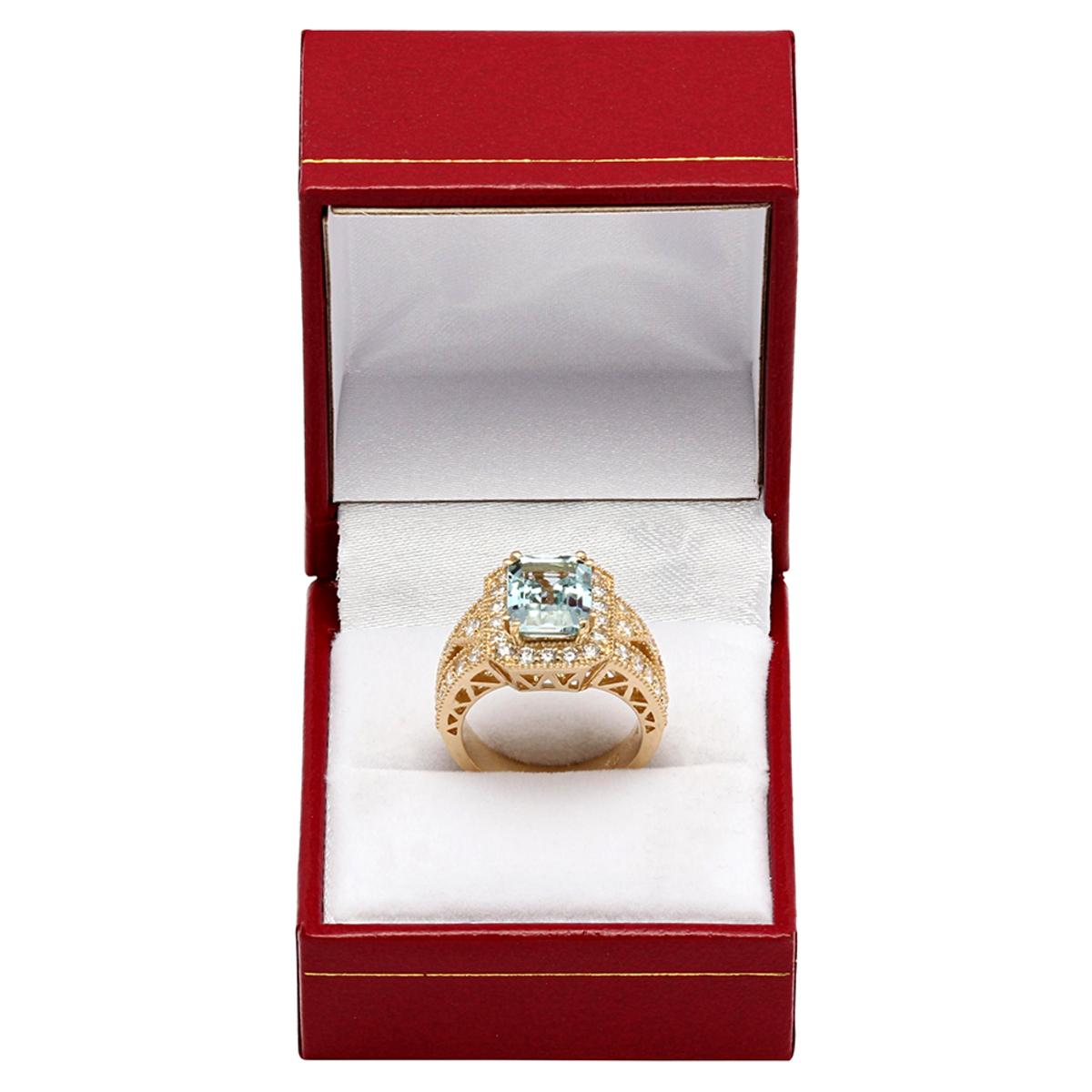 14k Yellow Gold 3.42ct Aquamarine 1.28ct Diamond Ring