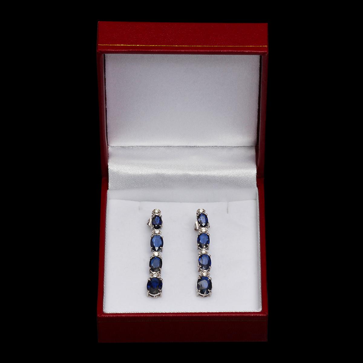 14k White Gold 1.50ct Sapphire 0.48ct Diamond Earrings