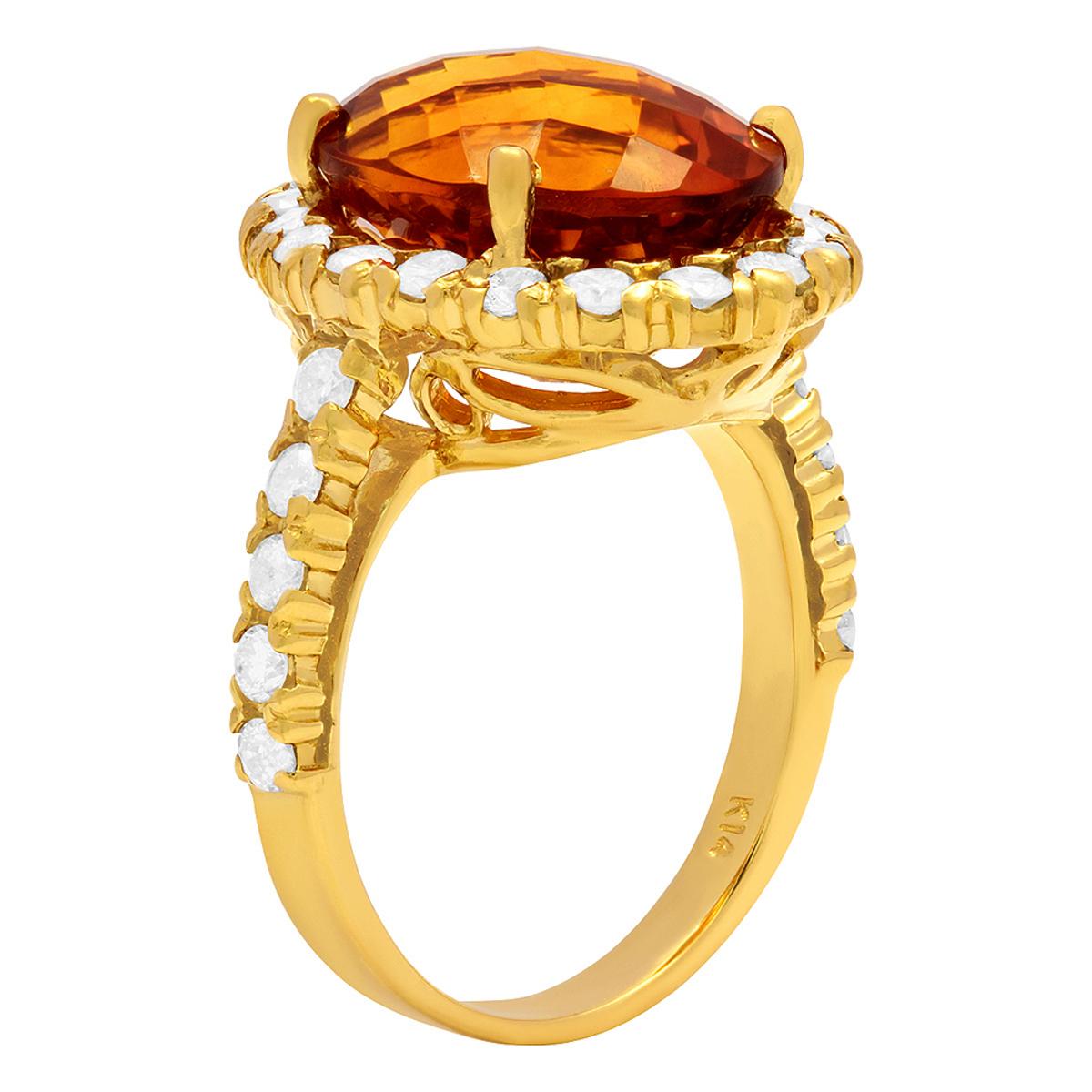 14k Yellow Gold 6.51ct Citrine 1.11ct Diamond Ring