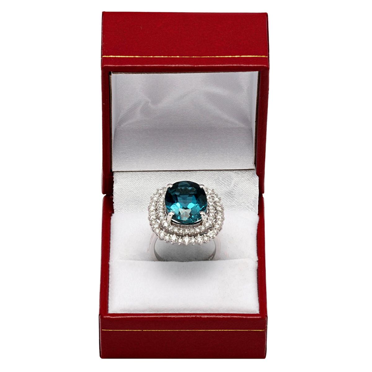 14k White Gold 16.12ct Blue Topaz 1.65ct Diamond Ring