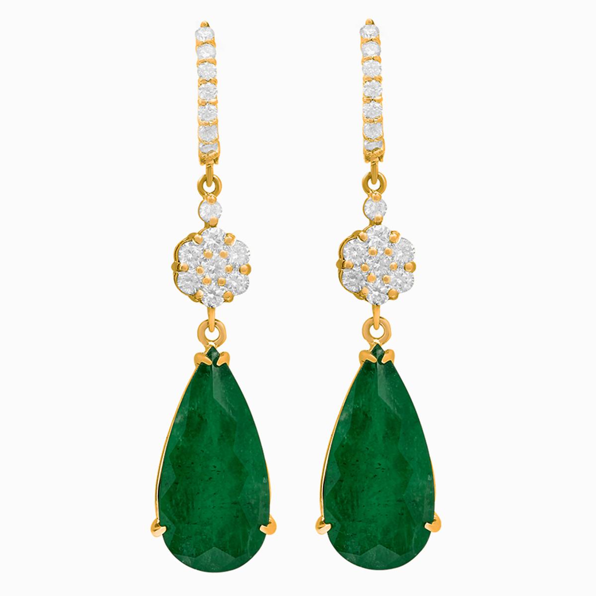 14k Yellow Gold 19.94ct Emerald 2.11ct Diamond Earrings