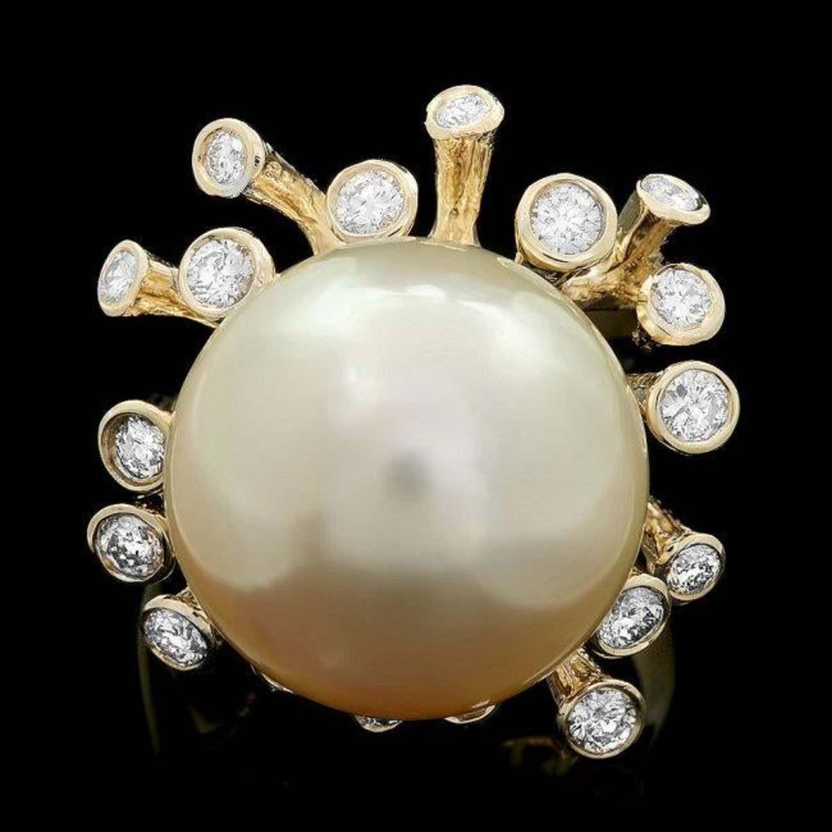 14K Yellow Gold 16mm South Sea Pearl and 0.72ct Diamond Ring