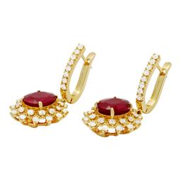 14k Yellow Gold 6.80ct Ruby & 1.35ct Sapphire 0.77ct Diamond Earrings