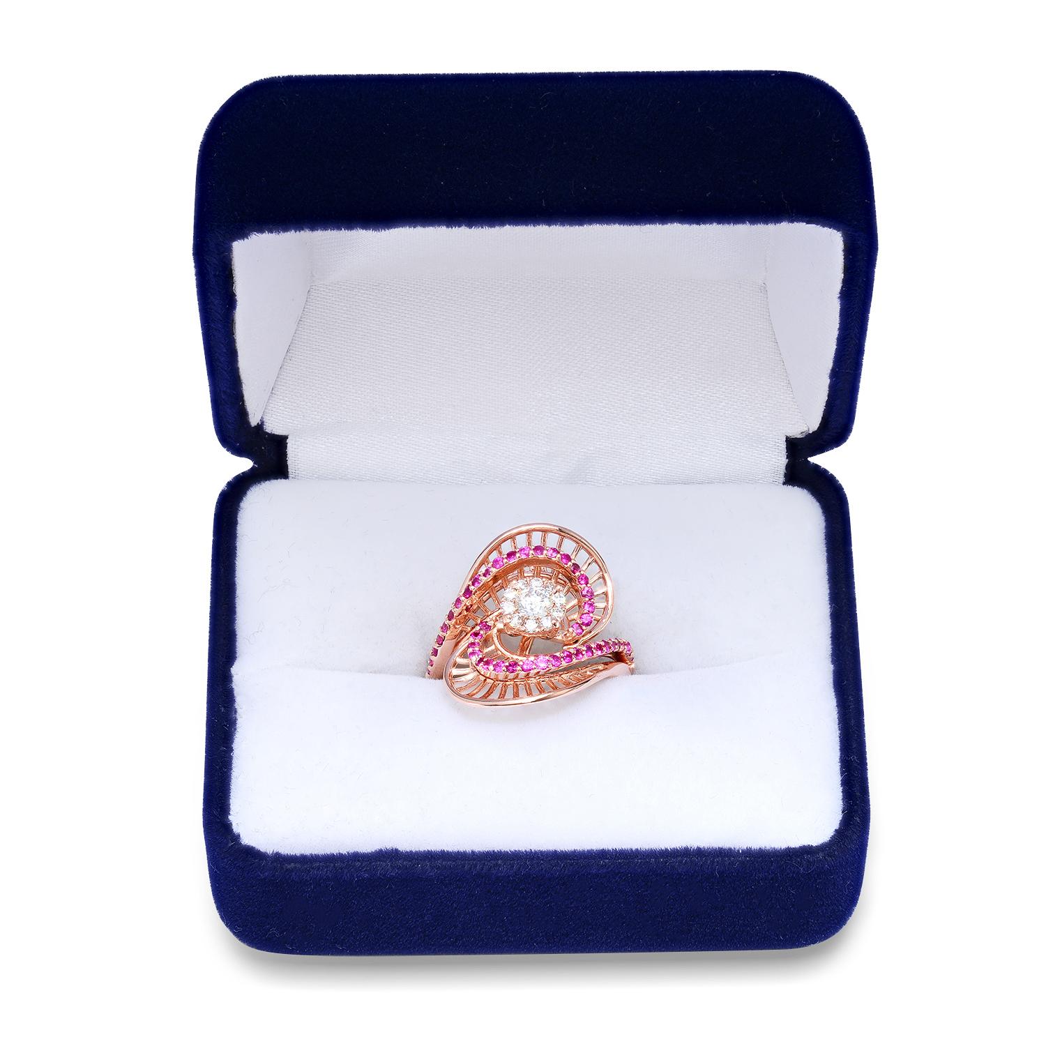 14K Rose Gold Setting with 0.42ct Ruby and 0.37tcw Diamond Ladies Ring