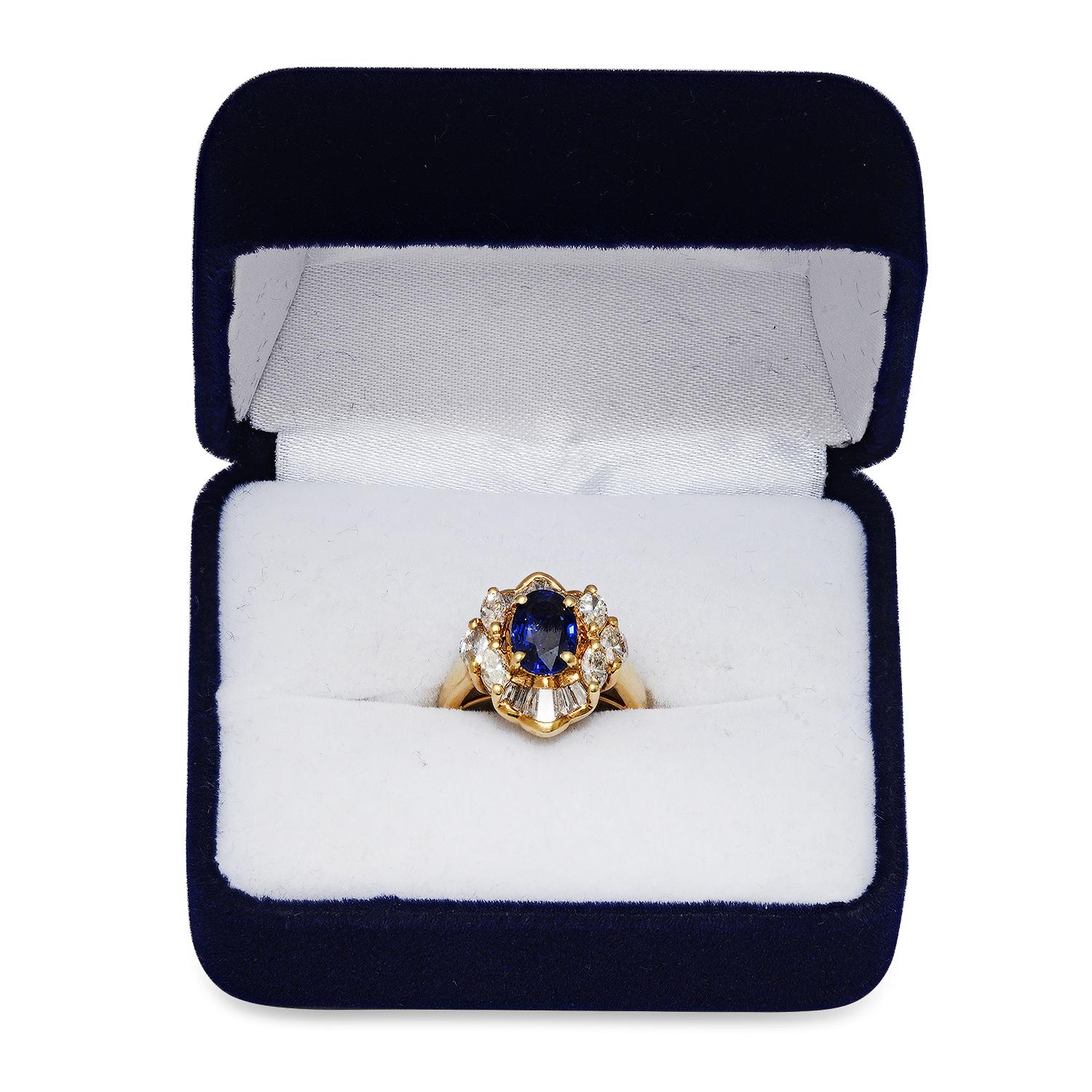 18K Yellow Gold Setting with 1.97ct Sapphire and 1.27ct Diamond Ladies Ring