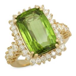 14K Yellow Gold 10.07ct Peridot and 1.69ct Diamond Ring