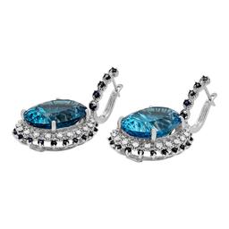 14k White Gold 51.78ct Topaz & 1.83ct Sapphire 1.12ct Diamond Earrings