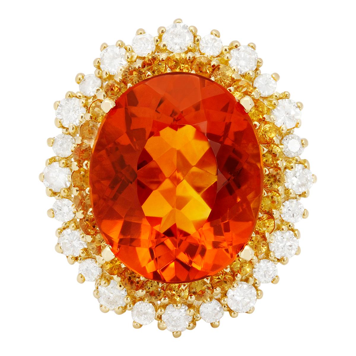 14k Yellow Gold 10.07ct Citrine 0.64ct Yellow Sapphire 0.96ct Diamond Ring