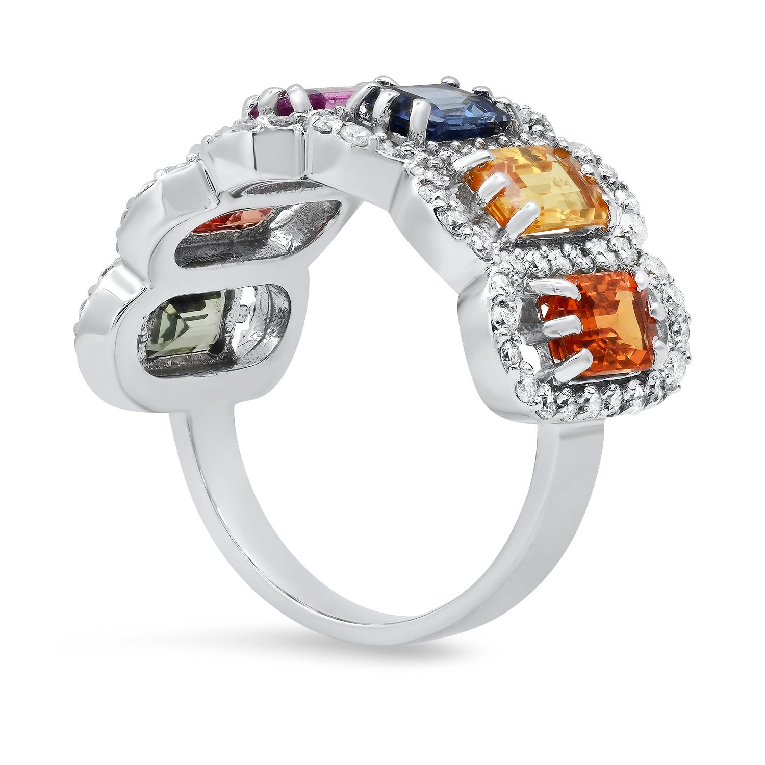 14K White Gold with 3.95ct Multi-Color Sapphire and 1.05ct Diamond Ring