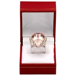 14k White Gold 22.30ct Morganite 0.65ct Diamond Ring