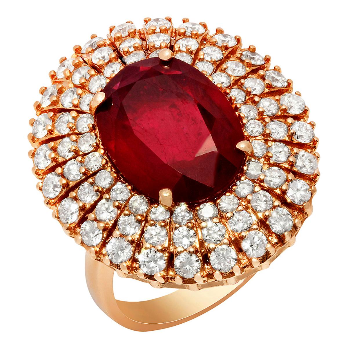 14k Rose Gold 6.71ct Ruby 1.89ct Diamond Ring