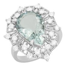 14k White Gold 5.47ct Aquamarine 0.86ct Diamond Ring