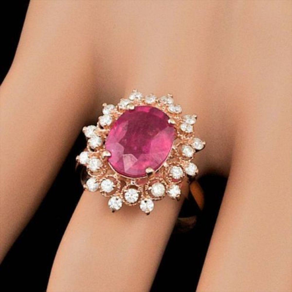 14K Rose Gold 4.23ct Ruby and 0.62ct Diamond Ring