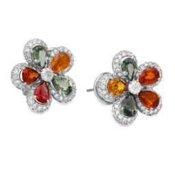 14K White Gold 9.08ct Multi-Colored Sapphire and 2.49ct Diamond Earrings