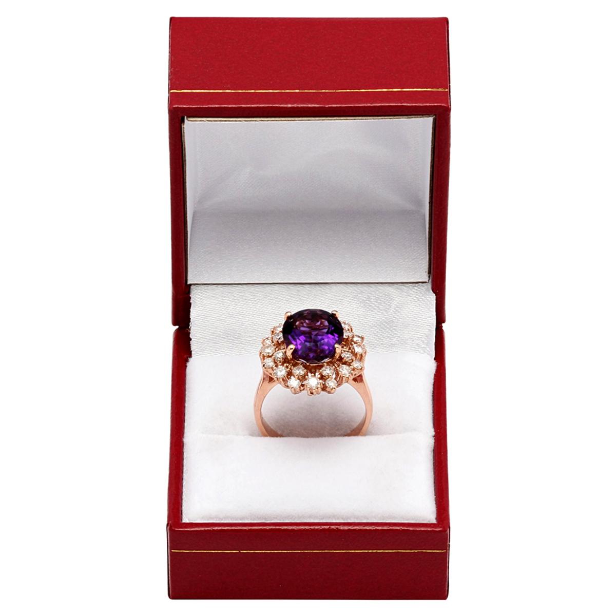 14k Rose Gold 4.41ct Amethyst 1.06ct Diamond Ring