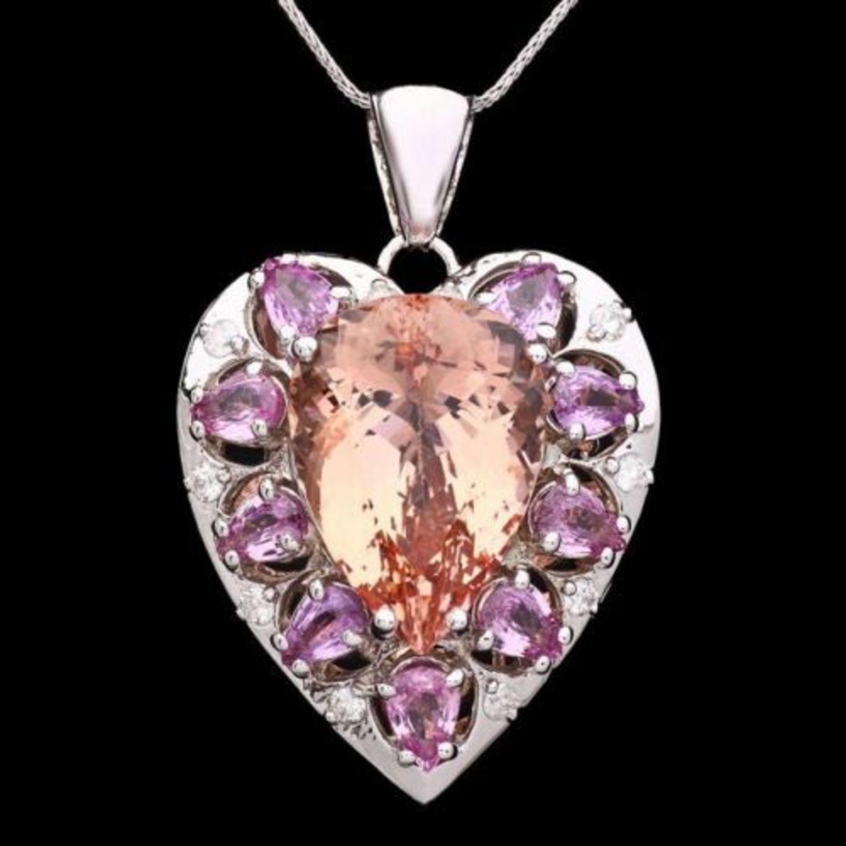 14K Gold 15ct Morganite 3.82ct Sapphire 0.45ct Diamond Pendant