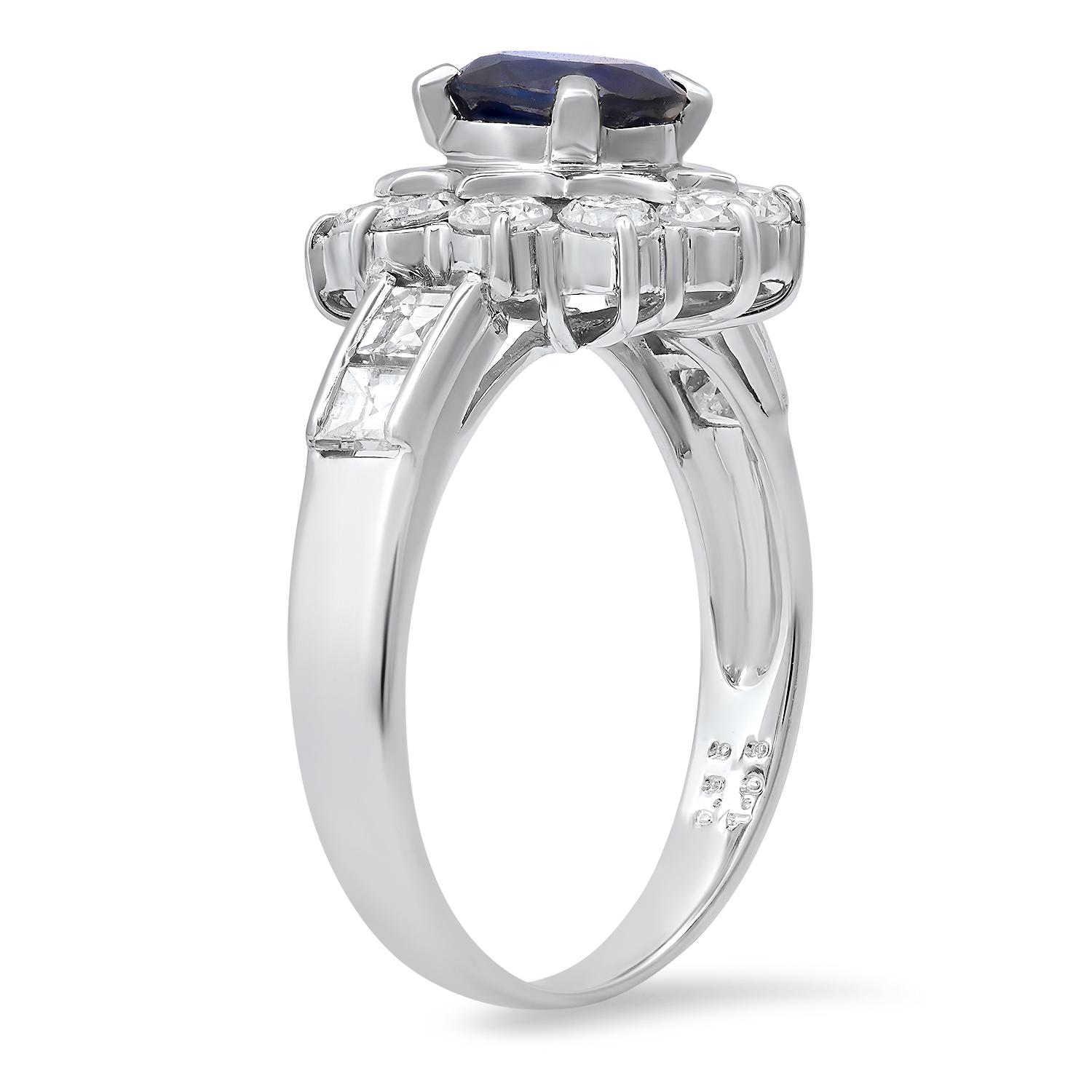 Platinum Setting with 0.95ct Sapphire and 1.03ct Diamond Ladies Ring