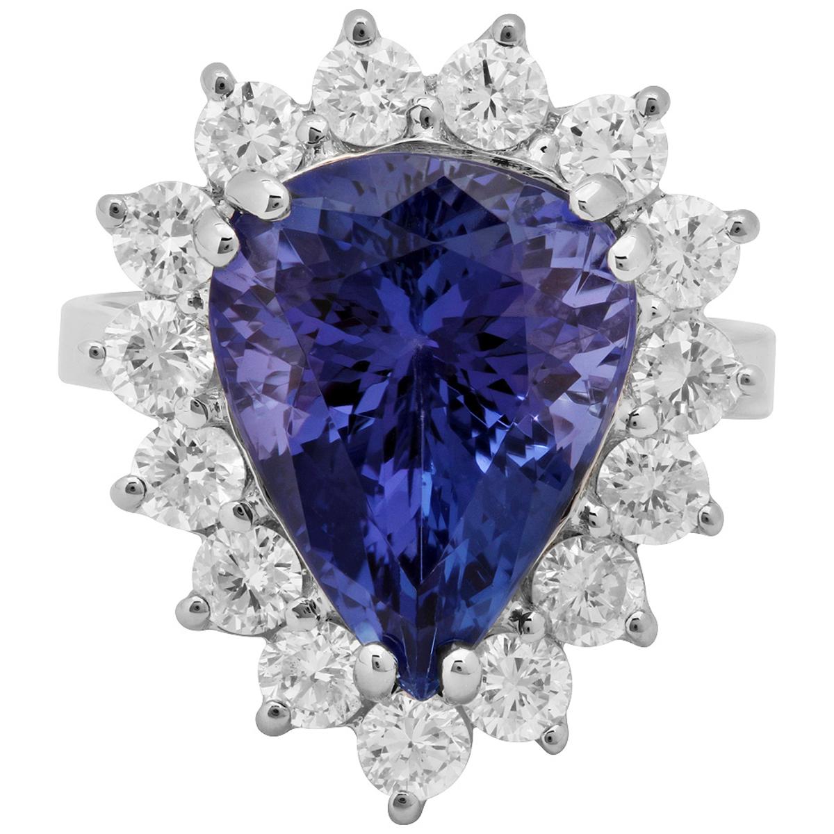 14k White Gold 6.43ct Tanzanite 1.47ct Diamond Ring