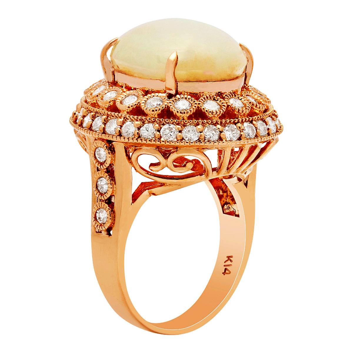 14k Rose Gold 6.62ct Opal 1.57ct Diamond Ring